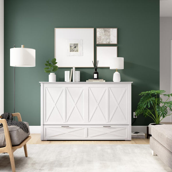 65W Queen Murphy Cabinet Bed with Pullout Drawer