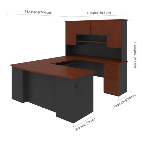 71W U or L-Shaped Executive Desk with Pedestal and Hutch