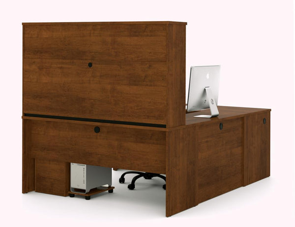 U-Shaped Executive Desk with Hutch, a Lateral File Cabinet, and a Bookcase
