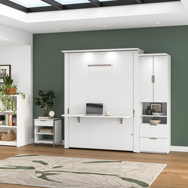 91W Queen Murphy Bed with Desk and Storage Cabinet