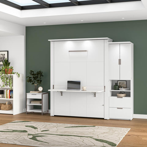 91W Queen Murphy Bed with Desk and Storage Cabinet