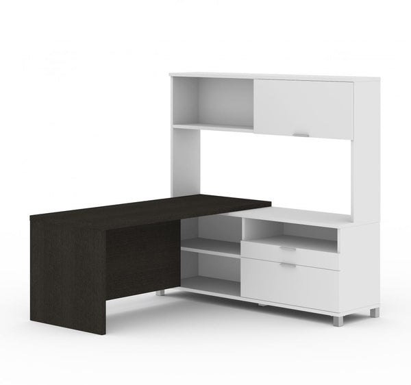 72W L-Shaped Desk with Drawers and Hutch