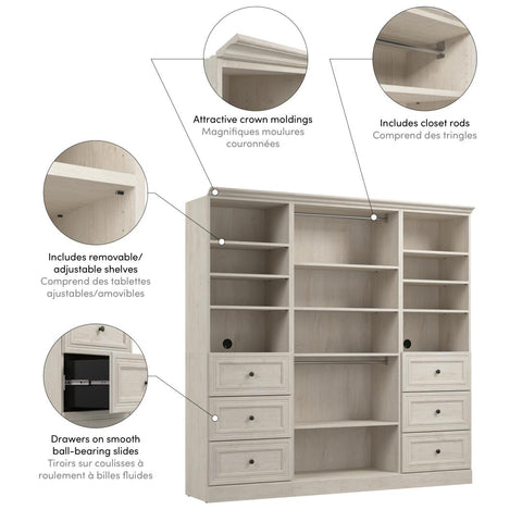 Traditional Closet System with Shelves, Drawers & Clothing Rods, 86W x 20D