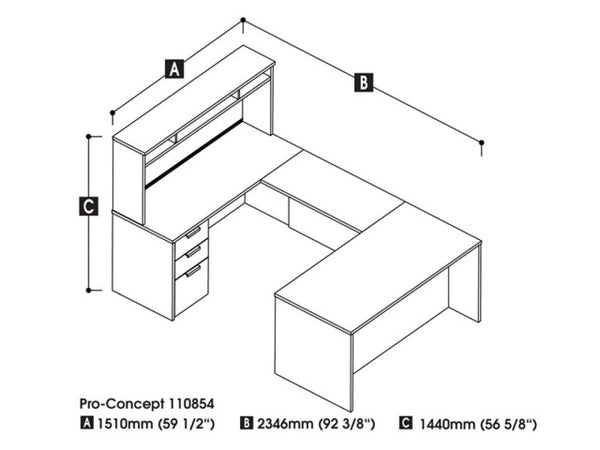 U-Shaped Executive Desk with Small Hutch
