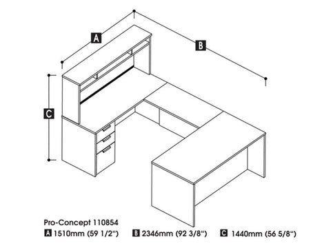 U-Shaped Executive Desk with Small Hutch