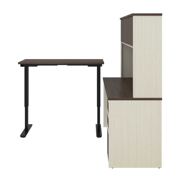 72W L-Shaped Standing Desk with Pedestal and Hutch