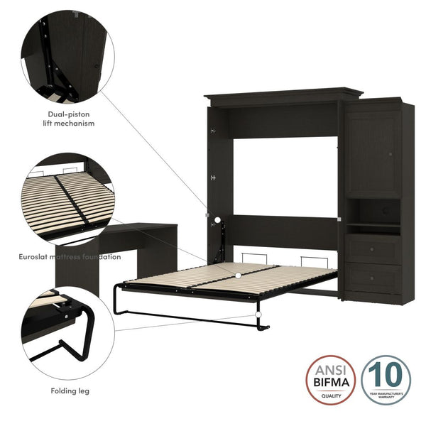 Queen Murphy Bed and 1 Storage Unit with Mobile Nightstand and Desk (118”)