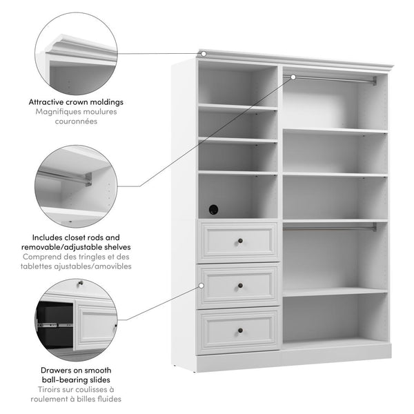 Traditional Closet System with Shelves, Drawers & Clothing Rods, 61W x 20D