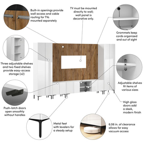 141W Modular Entertainment Center with TV Stand, Storage Cabinet, Tall Storage Cabinets, and Large Wall Panel