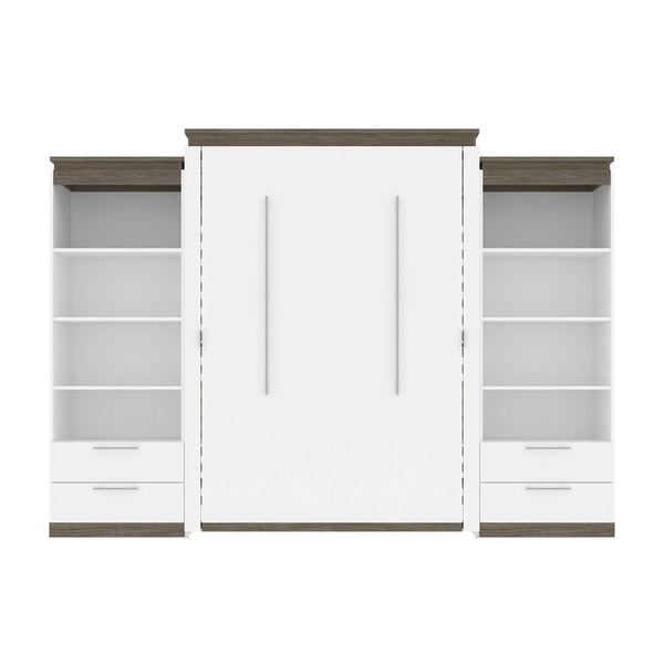 Queen Murphy Bed and 2 Shelving Units with Drawers (125W)