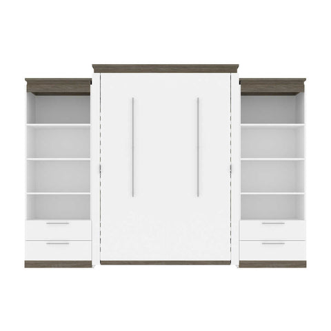 Queen Murphy Bed and 2 Shelving Units with Drawers (125W)