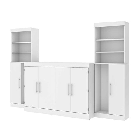 5-Piece Set Including One Queen Cabinet Bed with Mattress, Two 26″ Storage Units, and Two Hutches