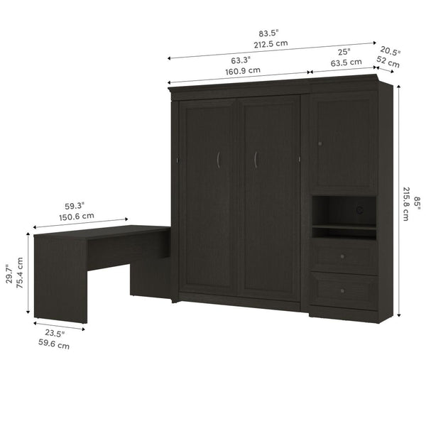 Full Murphy Bed and 1 Storage Unit with Mobile Nightstand and Desk (137”)