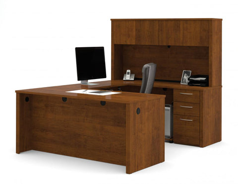U-Shaped Executive Desk with Hutch, a Lateral File Cabinet, and a Bookcase