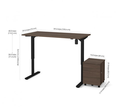 2-Piece set including 30“ x 60“ standing desk and a mobile pedestal