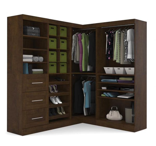 Contemporary Closet System with Shelves, Drawers, Shoe Racks, Clothing Rods & Cubbies, 83W X 68D
