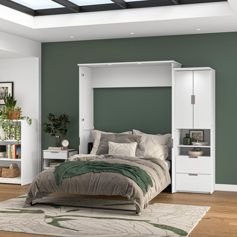 91W Queen Murphy Bed with Desk and Storage Cabinet