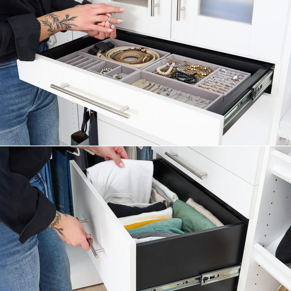 Modular Closet System with Shelves, Drawers & Clothing Rod, Slab Style, 36W x 16D