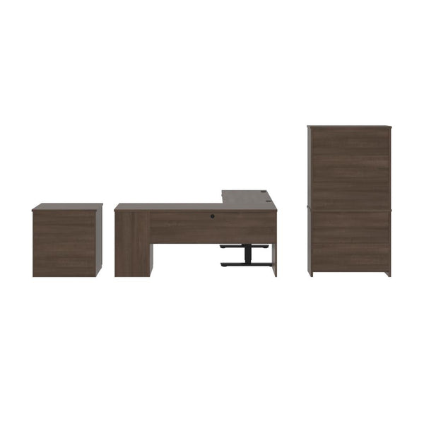 72W L-Shaped Standing Desk with Bookcase and File Cabinet