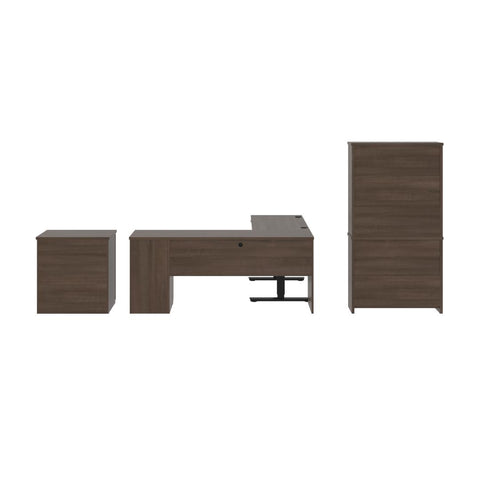 72W L-Shaped Standing Desk with Bookcase and File Cabinet