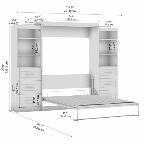 Queen Murphy Bed and 2 Shelving Units with Drawers (115W)