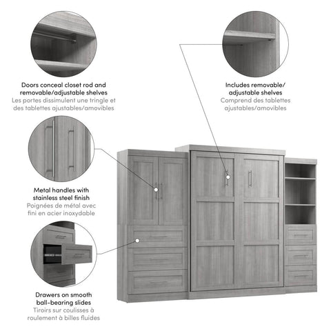 Queen Murphy Bed with Open and Concealed Storage (126W)