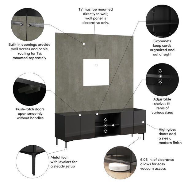 71W Modular Entertainment Center with TV Stand and Small Wall Panel