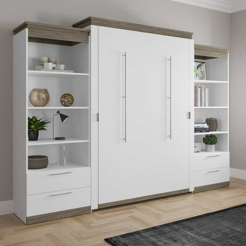 Queen Murphy Bed and 2 Shelving Units with Drawers (125W)
