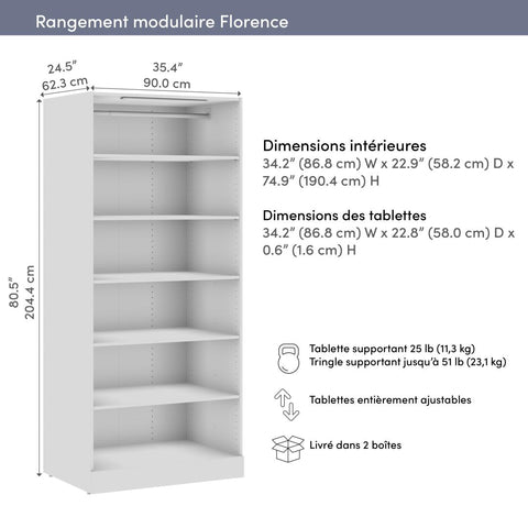 Modular Closet System with Shelves & LED Light, 36W x 25D