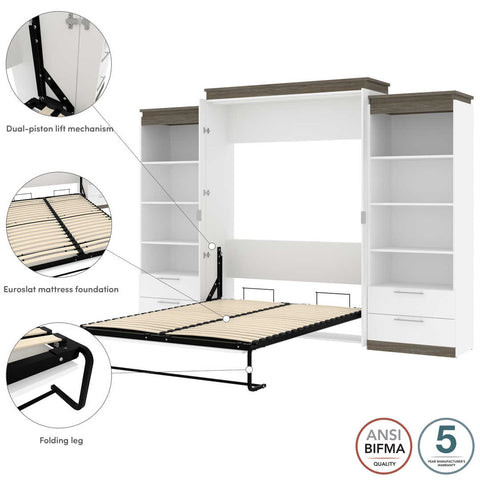 Queen Murphy Bed and 2 Shelving Units with Drawers (125W)