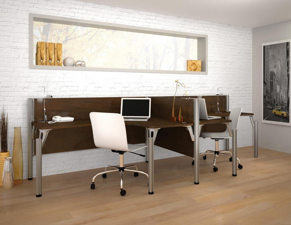 Two Side-by-Side L-Shaped Office Cubicles with Low Privacy Panels