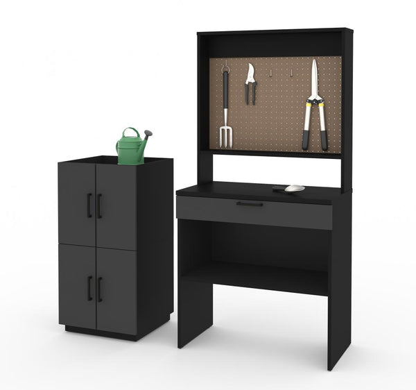 4-Piece Set including a Workbench with Pegboard and Stackable Storage Cabinets