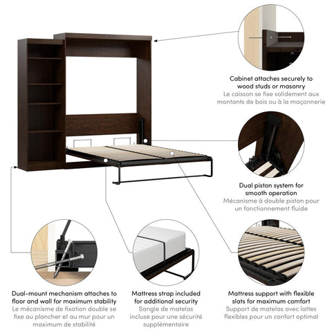 Queen Murphy Bed with Shelving Unit (90W)