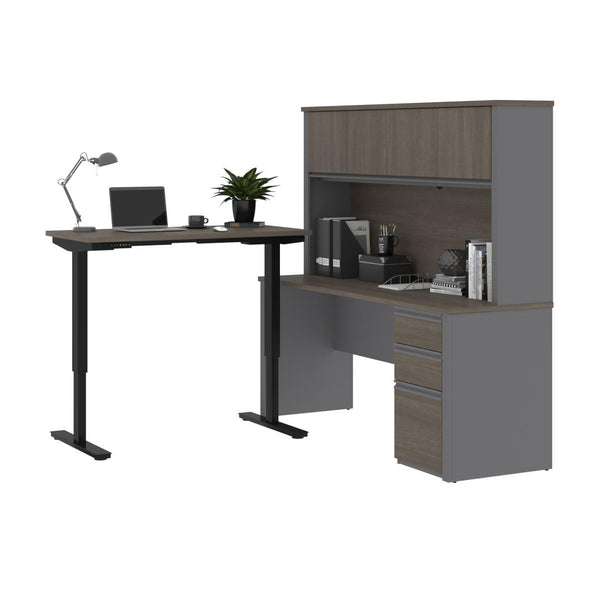 72W L-Shaped Standing Desk with Pedestal and Hutch