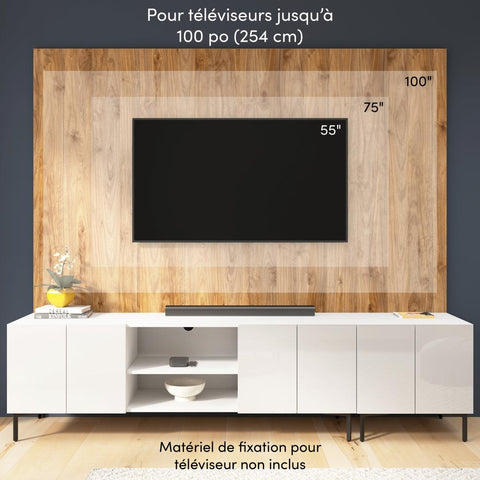 118W Modular Entertainment Center with TV Stand, Storage Cabinets, Hutch, and Large Wall Panel