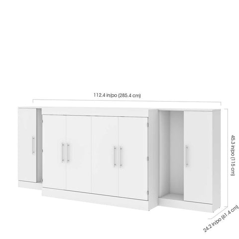 3-Piece Set Including One Full Cabinet Bed with Mattress and Two 26″ Storages Unit for Cabinet Beds