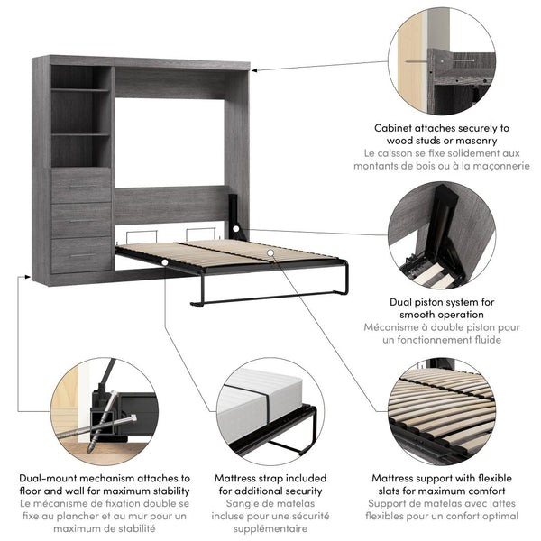 Full Murphy Bed and Closet Organizer with Drawers (84W)