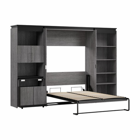 Full Murphy Bed with Shelves and Storage Cabinet with Fold-Out Desk (120W)