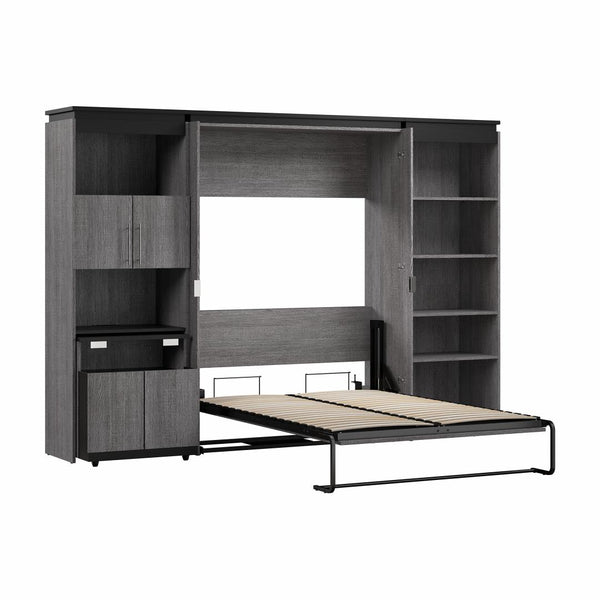 Full Murphy Bed with Shelves and Storage Cabinet with Fold-Out Desk (120W)