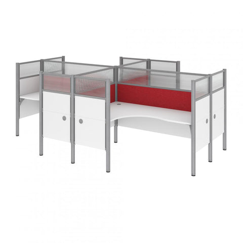 4-Person Office Cubicles with Red Tack Boards and High Privacy Panels