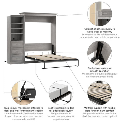 Queen Murphy Bed and Closet Organizer with Drawers (92W)