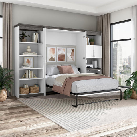 Full Murphy Bed with Shelves and Storage Cabinet with Fold-Out Desk (120W)