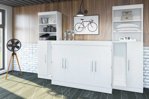 5-Piece Set Including One Full Cabinet Bed with Mattress, Two 26″ Storage Units, and Two Hutches