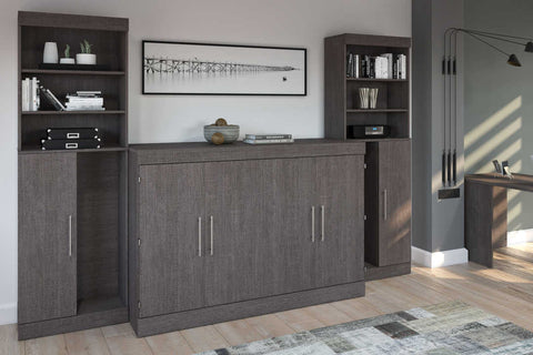 5-Piece Set Including One Queen Cabinet Bed with Mattress, Two 26″ Storage Units, and Two Hutches