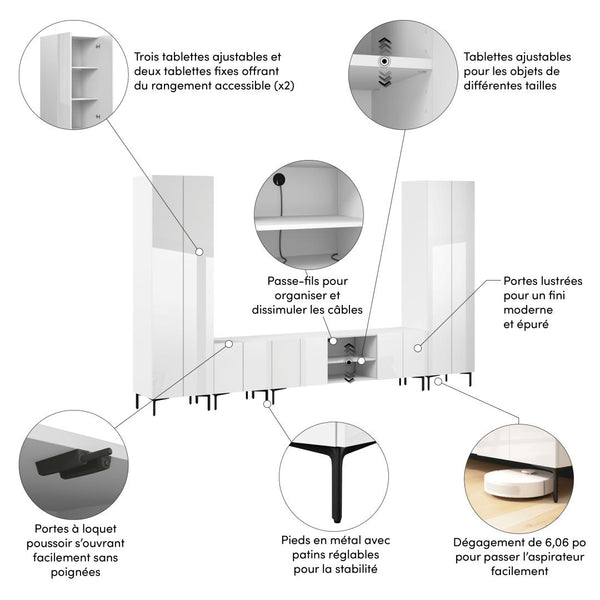 141W Modular Entertainment Center with TV Stand, Storage Cabinet, and Tall Storage Cabinets