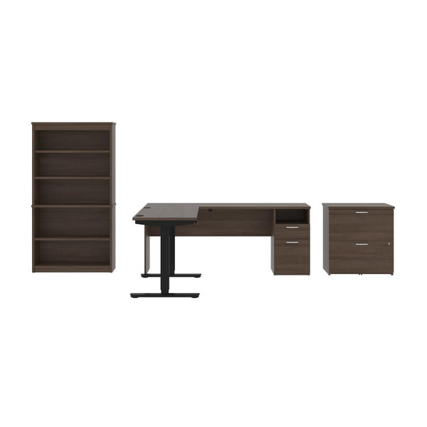 72W L-Shaped Standing Desk with Bookcase and File Cabinet