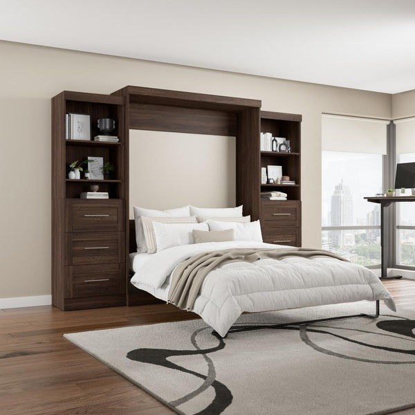 Queen Murphy Bed and 2 Shelving Units with Drawers (115W)