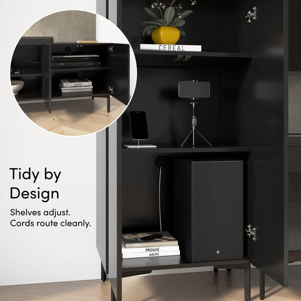 118W Modular Entertainment Center with TV Stand, Storage Cabinets with Hutches, and Small Wall Panel