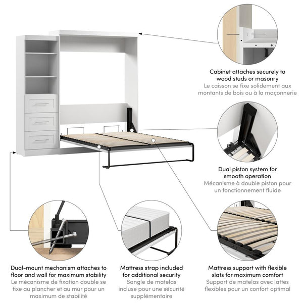 Queen Murphy Bed and Shelving Unit with Drawers (90W)