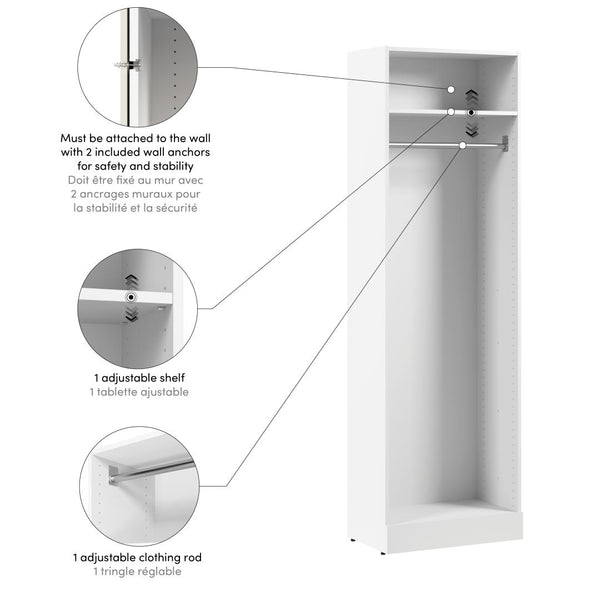 Modular Hanging Closet System with Shelf & Clothing Rod, 25W x 16D